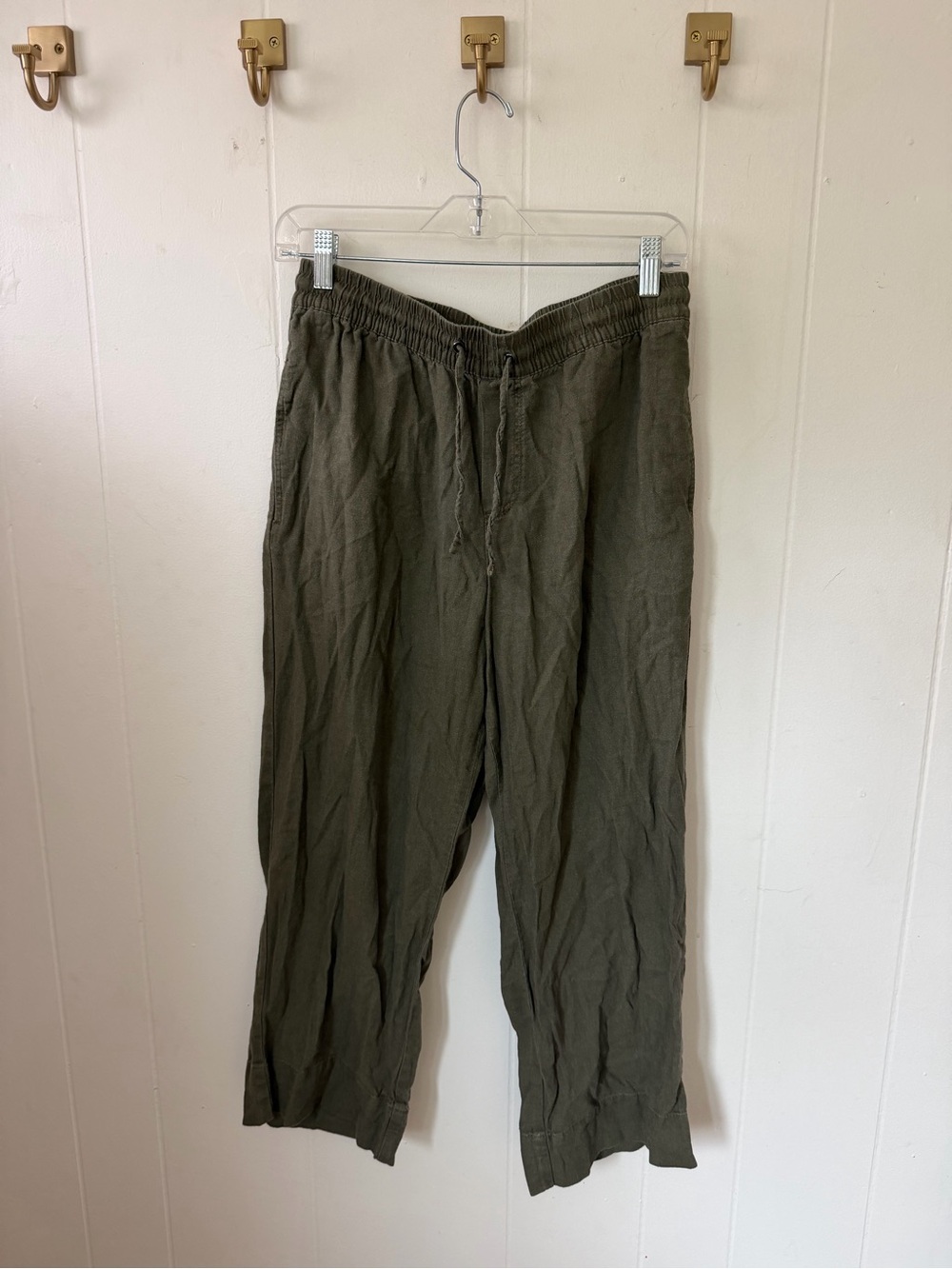 dip Olive Green Drawstring Linen-Blend Chinos